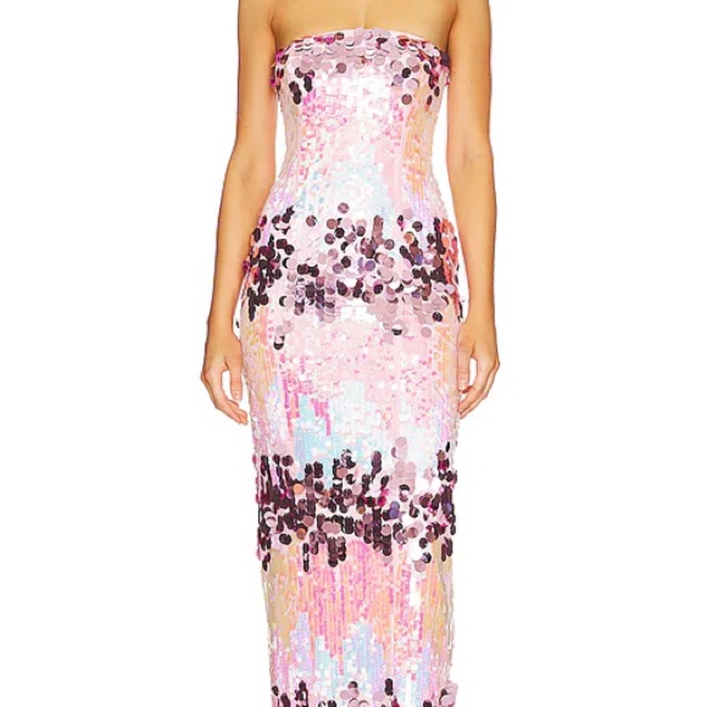 MAJORELLE Strapless Sequin Dress - Pink and Purple
